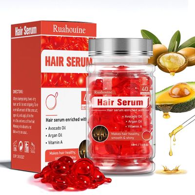 Ruahouine Hair Styling Serum Oil for Frizzy Dry Hair, Hair Treatment Serum - no Rinse with Argan Macadamia Avocado Oils - Vitamins A, E, Pro B5 - Conditioner for Women Men 40 Capsules