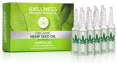Wellness Premium Products Hair Repair Hemp Oil Ampoules For Dry and Damaged Hair, 10 mil - 10 per Box