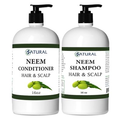 Zatural Natural Neem Shampoo Conditioner Kit, Health Soothing Healing For Sensative Scalp Hair Nourish Repair (16oz Shampoo 16oz Conditioner)