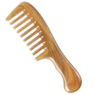 Onedor Handmade 100 Natural Green Sandalwood Hair Combs - Anti-Static Sandalwood Scent Natural Hair Detangler Wooden Comb (Extra Wide Tooth)