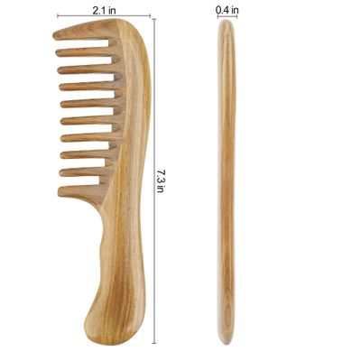 Onedor Handmade 100 Natural Green Sandalwood Hair Combs - Anti-Static Sandalwood Scent Natural Hair Detangler Wooden Comb (Extra Wide Tooth)
