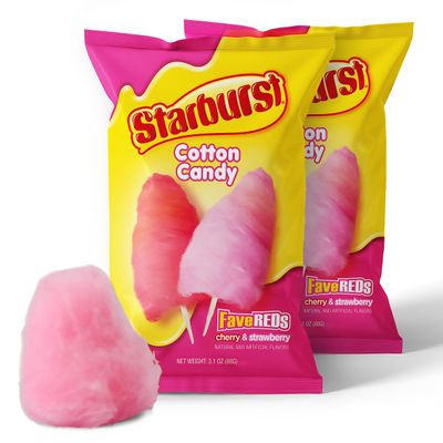 Candylandia Cotton Candy Bulk - Starburst Fave Reds Flavor of Cherry Strawberry Carnival Cotton Candy - Cotton Candy Party Favors for Birthdays, Party Themes, More - Flavored Cotton Candy Bag - 2 Bags
