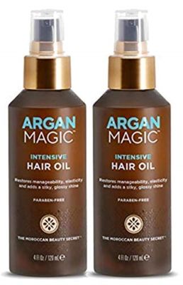 Argan Magic Intensive Hair Oil Restores Manageability and Elasticity - Adds Shine and Gloss Controls Frizz Made in USA, Paraben Free, Cruelty Free (4 oz 2 Pack)