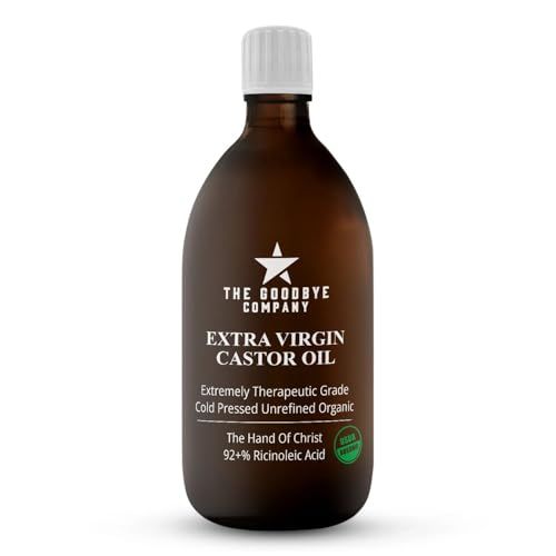 The Goodbye Company Organic Castor Oil - 100 Pure Extra Virgin, Cold-Pressed Unrefined - Hexane-Free - Nourishing Oil for Healthy Skin, Hair Growth Eyelashes (250mL)