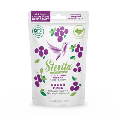 Stevita Hard Candy, Glorious Grape - 25 Individually Wrapped Pieces - Sugar Aspartame Free - Naturally Flavored Sweetened - Non-GMO, Gluten Free, Keto Friendly