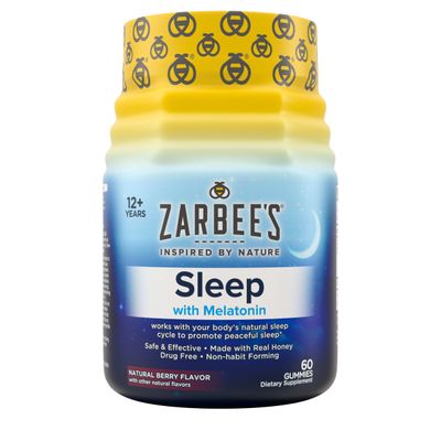 Zarbee&#39;s Melatonin Gummies 3mg Sleep Supplement to Promote Peaceful Sleep, Natural Mixed Fruit Flavor, Adults Gummy Age 12 Up, 60 Count