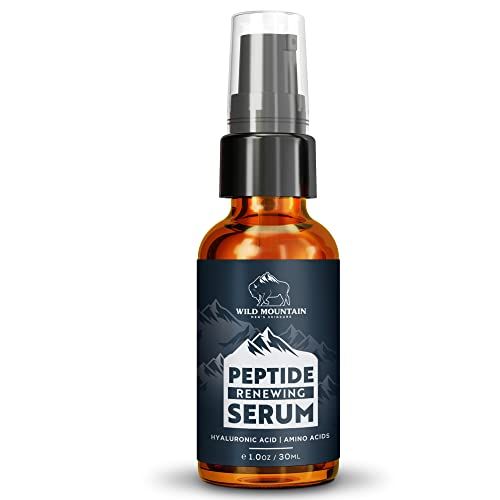 Wild Mountain Peptide Face Serum for Men - Mens Face Care with Hydrating Hyaluronic Acid Collagen Boosting Amino Acids - Antiaging for Men Skin Brightening Serum for Men - 1 oz