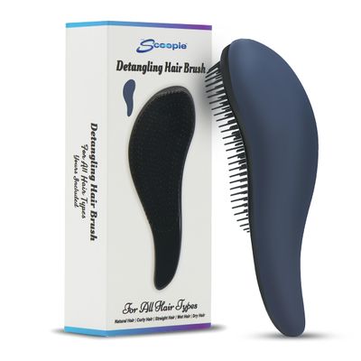 Detangling Hair Brush For Kids And Adults, Gentle Hair Care Brushes With Soft Flexible Bristles For Straight, Natural, Curly, Dry, Or Wet Styling, Helps Loosen Knots And Tangles, The Scoopie (Blue)
