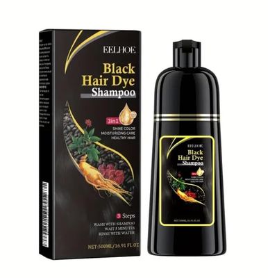 Black Hair Dye Shampoo - 3-in-1 Natural Hair Color for Gray Hair, Herbal Ingredients, Easy at-Home Use - Herbal Formula - Hair Dye for Women Men (Black) (500ml, 16.9oz)