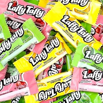 Laffee Taffee Candy- 1.5 lbs Assorted Fruit Flavored Taffee Candy, Sour Apple, Cherry, Strawberry Banana Flavors Individually Wrapped for Freshness -Chewy and Delicious Treats(24 oz)