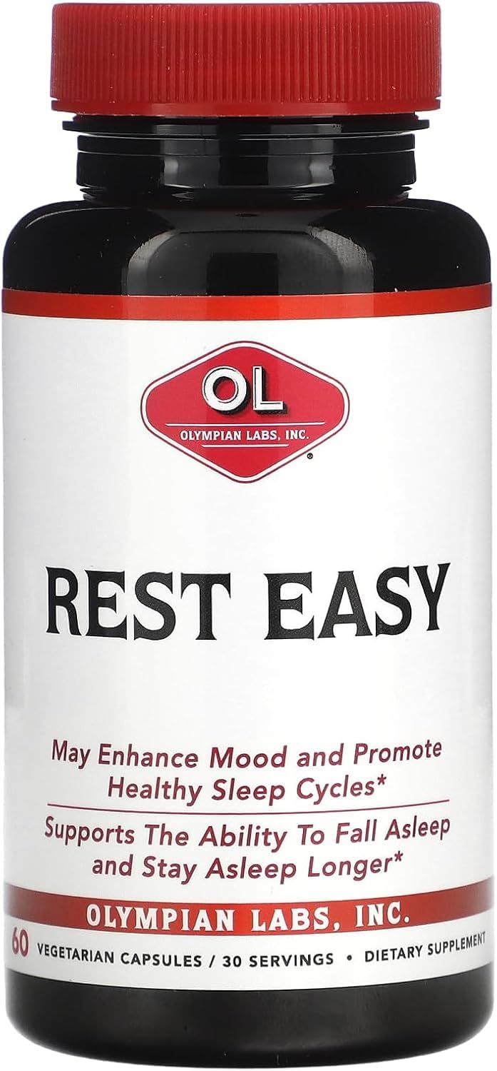 Olympian Labs Rest Easy Melatonin and Herbal Blend for Restful Sleep 60 Vegan Friendly Capsules