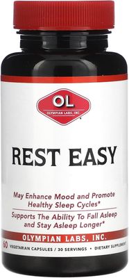 Olympian Labs Rest Easy Melatonin and Herbal Blend for Restful Sleep 60 Vegan Friendly Capsules