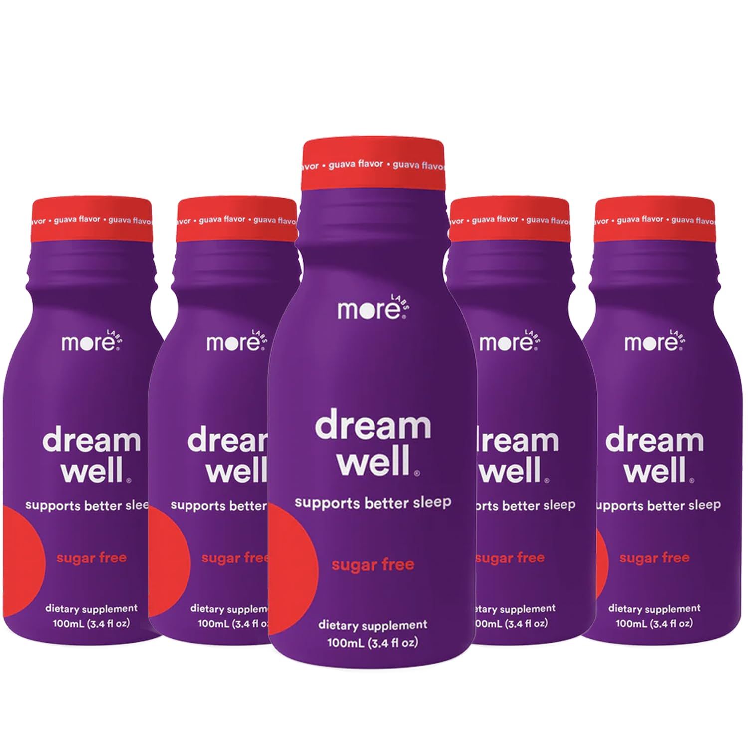 More Labs Dream Well Holistic Sleep Shot Drink 5 Pack Non-Habit Forming Lemon Balm, Melatonin and Glycine Sleep Support Solution