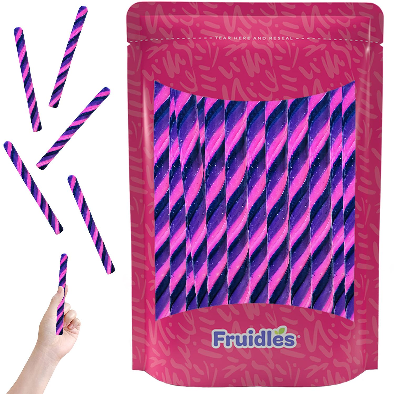 Fruidles Swirl Candy Cane Sticks Suckers, Old-Fashioned Multicolored Lollisticks, Individually Wrapped, 5.34&quot; Inch, 0.75 oz each, 12-Pack (Bubble Gum)