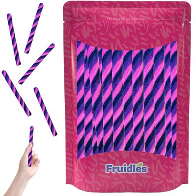 Fruidles Swirl Candy Cane Sticks Suckers, Old-Fashioned Multicolored Lollisticks, Individually Wrapped, 5.34&quot; Inch, 0.75 oz each, 12-Pack (Bubble Gum)
