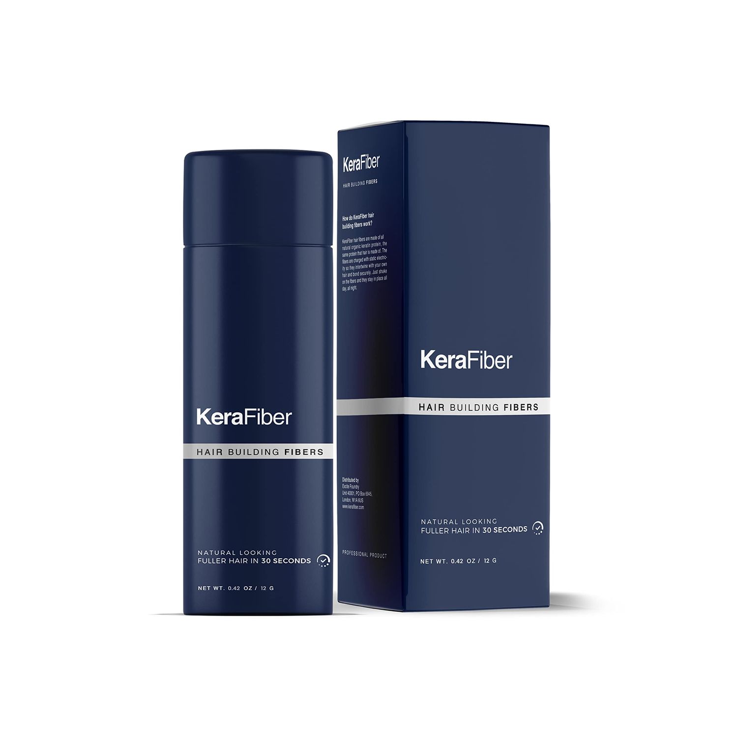 KeraFiber Professional Hair Building Fibres - Natural Keratin Hair thickener Fibres, Hair Powder for Men and Women, Full Head of Hair in 30 Seconds-Hair Fibres White (12g0.42oz)