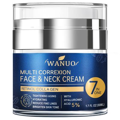WANUO Retinol Cream for Face, Face Moisturizer, Neck Creams for Tightening and Firming with Collagen Hyaluronic Acid, Daily Anti-Aging Face Cream for Women, Smooth Wrinkles Fine Lines, 1.7 Fl Oz