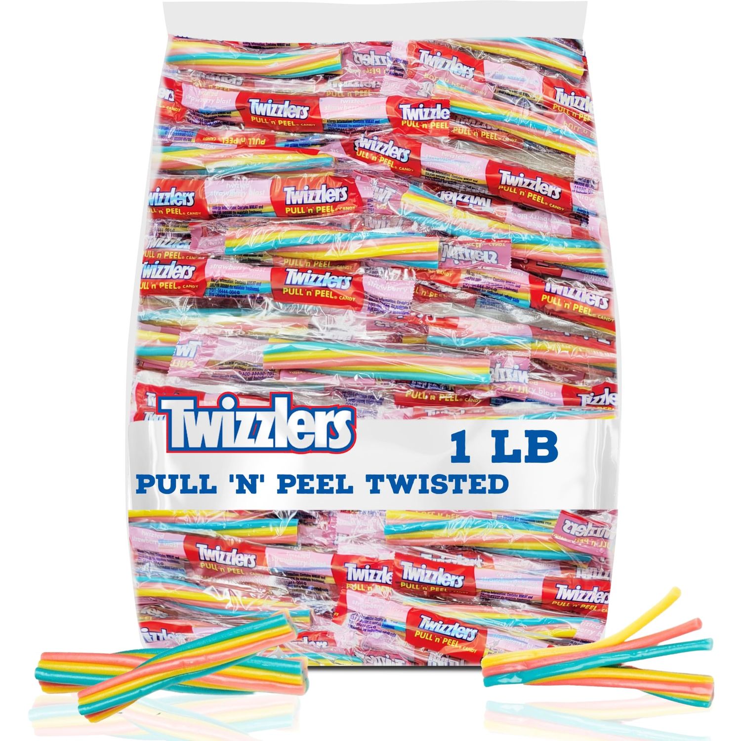 TWIZLERS, PULL &#39;N&#39; PEEL TWISTED Strawberry Blast Flavored Licorice Style Candy Chewy Treats, 1 LB