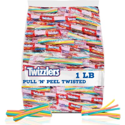 TWIZLERS, PULL &#39;N&#39; PEEL TWISTED Strawberry Blast Flavored Licorice Style Candy Chewy Treats, 1 LB