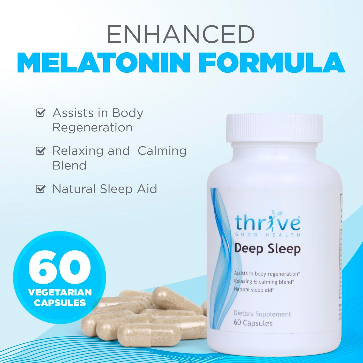 Thrive Good Deep Sleep - Sleep Supplement with Calcium Carbonate, Vitamin B6, Magnesium - Sleep Aid Formula with Melatonin, L-Tryptophan, 5-HTP, Inositol, Natural Plant Extracts - 60 Veggie Capsules