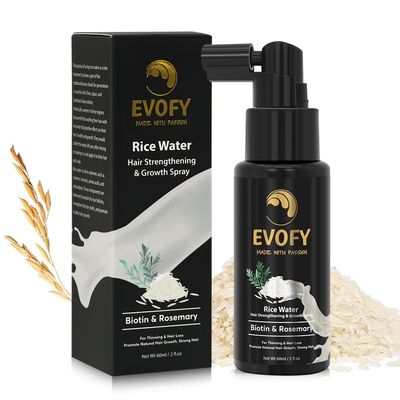 Evofy Rice Water Hair Strengthening Growth Spray, Biotin Rosemary infused, Stronger Thicker Longer Hair for Women Men, Hair Strenghtening Growth Serum