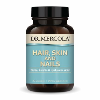 Dr. Mercola Hair, Skin and Nails - Provides Biotin, Keratin Hyaluronic Acid - Premium Quality - Supports Healthy Aging - Non-GMO, Gluten-Free Soy-Free - 30 Capsules (30 Servings)