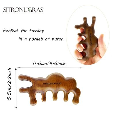 Sitronugras Wooden Comb Hair Massage, Green Sandalwood Wide Tooth Hair Comb,Scalp,Head Massage combAnti-Static No Snag Wooden Combs for Men,Women with free pouch