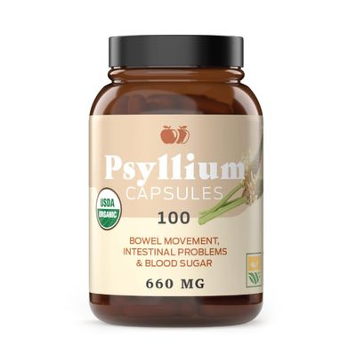 Pure Natural Whole Psyllium Husk Powder Capsules - 660mg Capsules 100 Pure Unflavored Fiber Colon Cleanse Pills