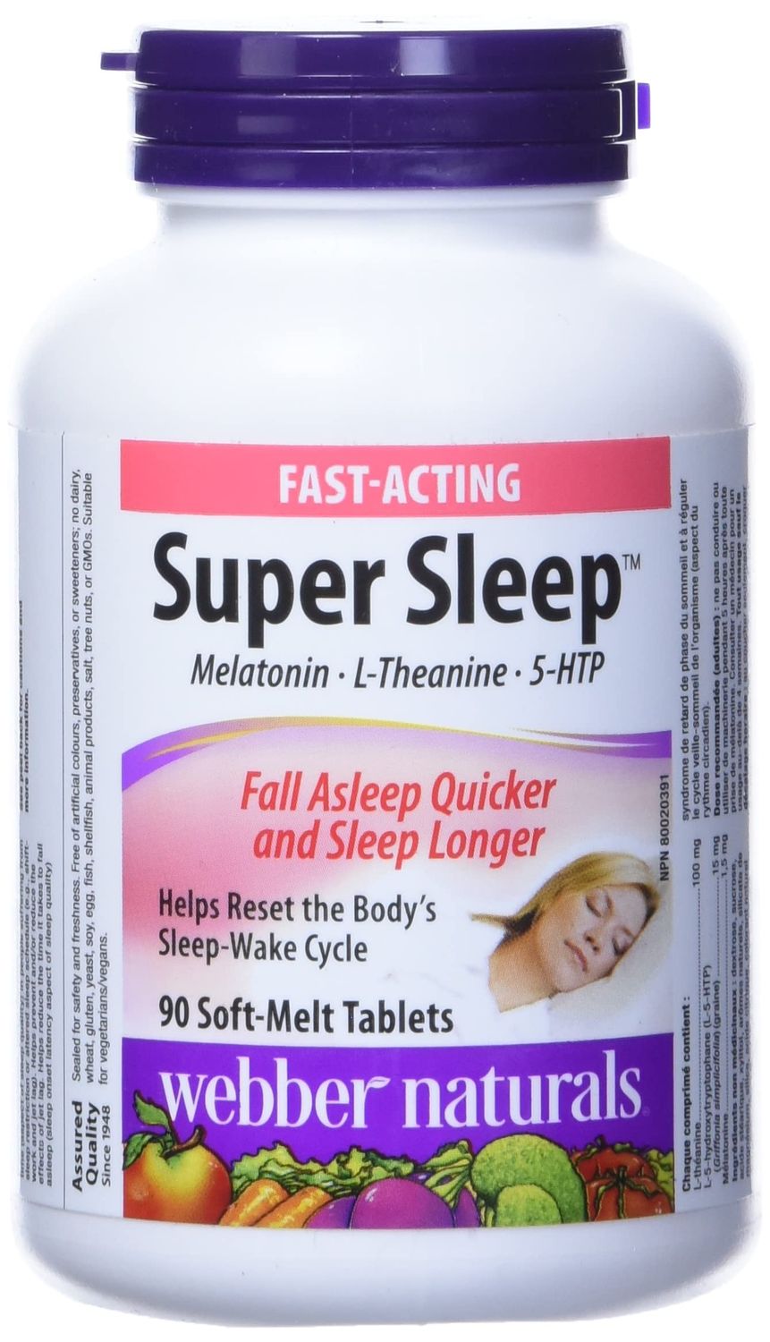 Webber Naturals Super Sleep Melatonin Plus L-Theanine 5-HTP, 90 soft-melt tablets (1)
