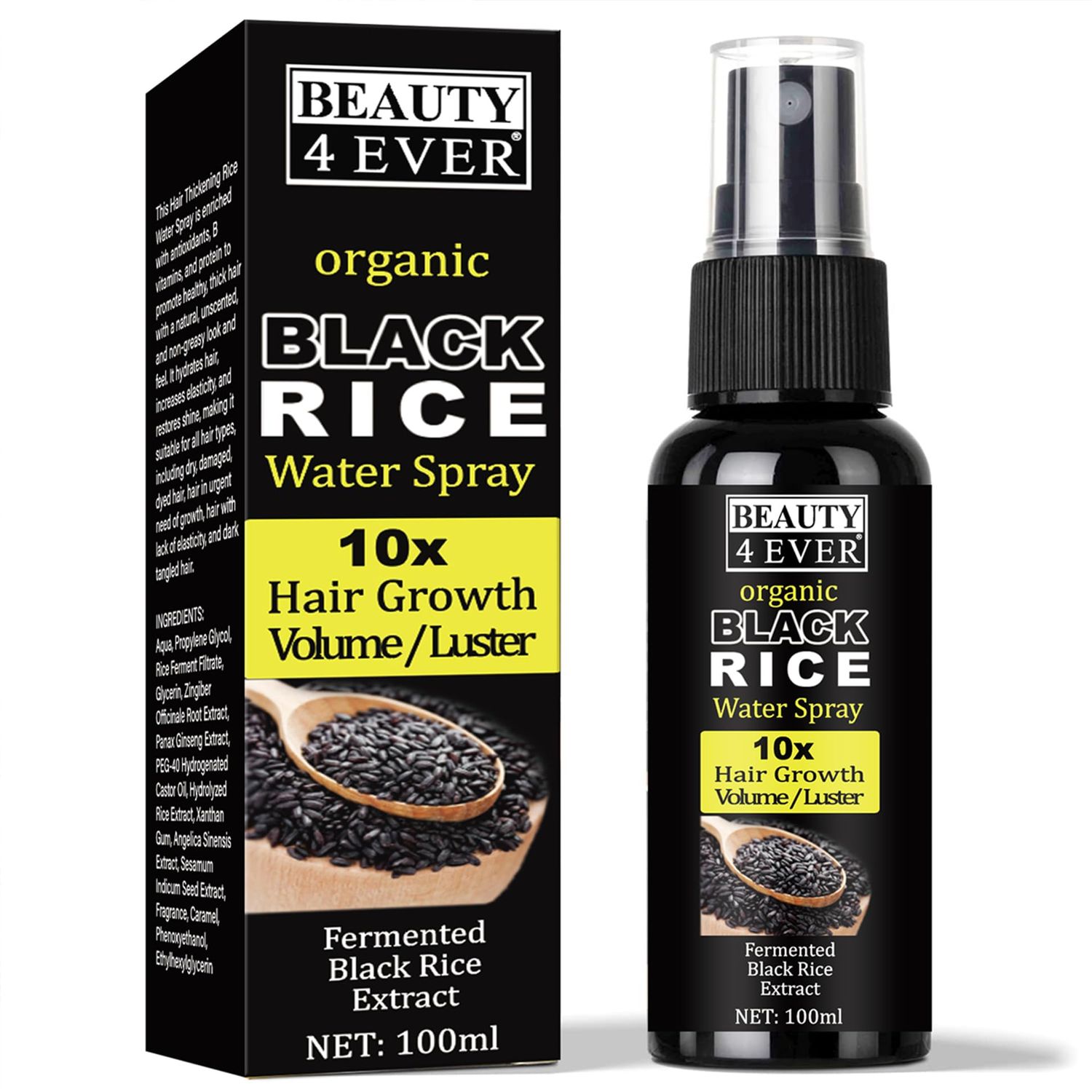 Hair Growth Serum for Women Men - Black Rice Water Spray, Hair Loss Treatment for Damaged, Dry Hair, Hair Regrowth with Castor Oil and Ginger for Thicker, Longer, Fuller Hair
