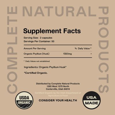 Pure Natural Whole Psyllium Husk Powder Capsules - 660mg Capsules 100 Pure Unflavored Fiber Colon Cleanse Pills