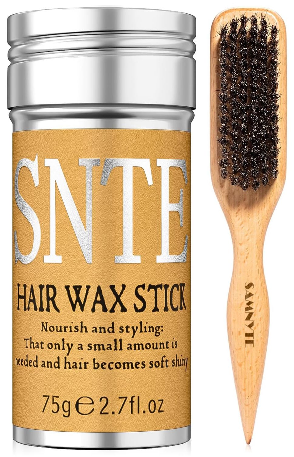 Slick Back Hair Brush Hair Wax Stick Set, Soft Boar Bristle Hair Brush for Thin to Medium Hair, Wax Stick for Taming Unruly Strands, Sleek Ponytail