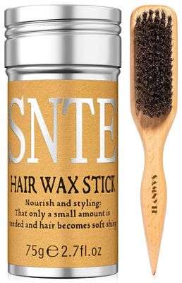 Slick Back Hair Brush Hair Wax Stick Set, Soft Boar Bristle Hair Brush for Thin to Medium Hair, Wax Stick for Taming Unruly Strands, Sleek Ponytail