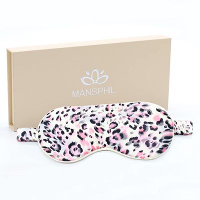 MANSPHIL Mulberry Silk Eye Sleeping Mask, Leopard Pink Print Pattern, 22 Momme 100 Silk Filled Sleep Mask for Travel, Nap - Gift Box