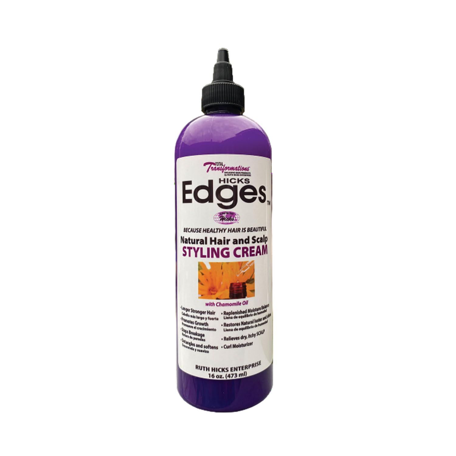 HICKS Edges Natural Hair and Scalp Styling Cream with Chamomile Oil - 16 oz, Purple wwhite label, 1, 16.0 Ounce