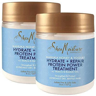 SheaMoisture Hair Mask - Manuka Honey Yogurt, Hydrate Repair Protein Power Treatment, Hair Treatment for Dry, Damaged Hair Care with Organic Shea Butter Castor Oil for Hair, 8 Oz (Pack of 2)