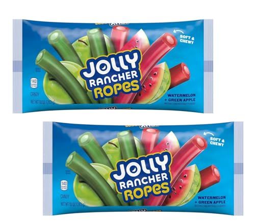 Jolly Rancher Ropes - Green Apple and Watermelon Flavors - Pack of 2 - Classic Taste Everyone Loves with A Gummy Twist - Fun For Everyone