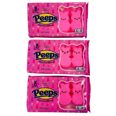 Needzo Pink Peeps Marshmallow Bunnies Easter Candy Basket Stuffer and Egg Hunt (Pack of 3), 12 Total