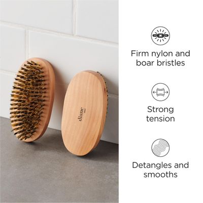 Diane Reinforced Boar Bristle Oval Wave Brush for Men and Barbers - Hard Bristles for Thick to Coarse Hair - Use for Detangling, Smoothing, Wave Styles, Restore Shine and Texture