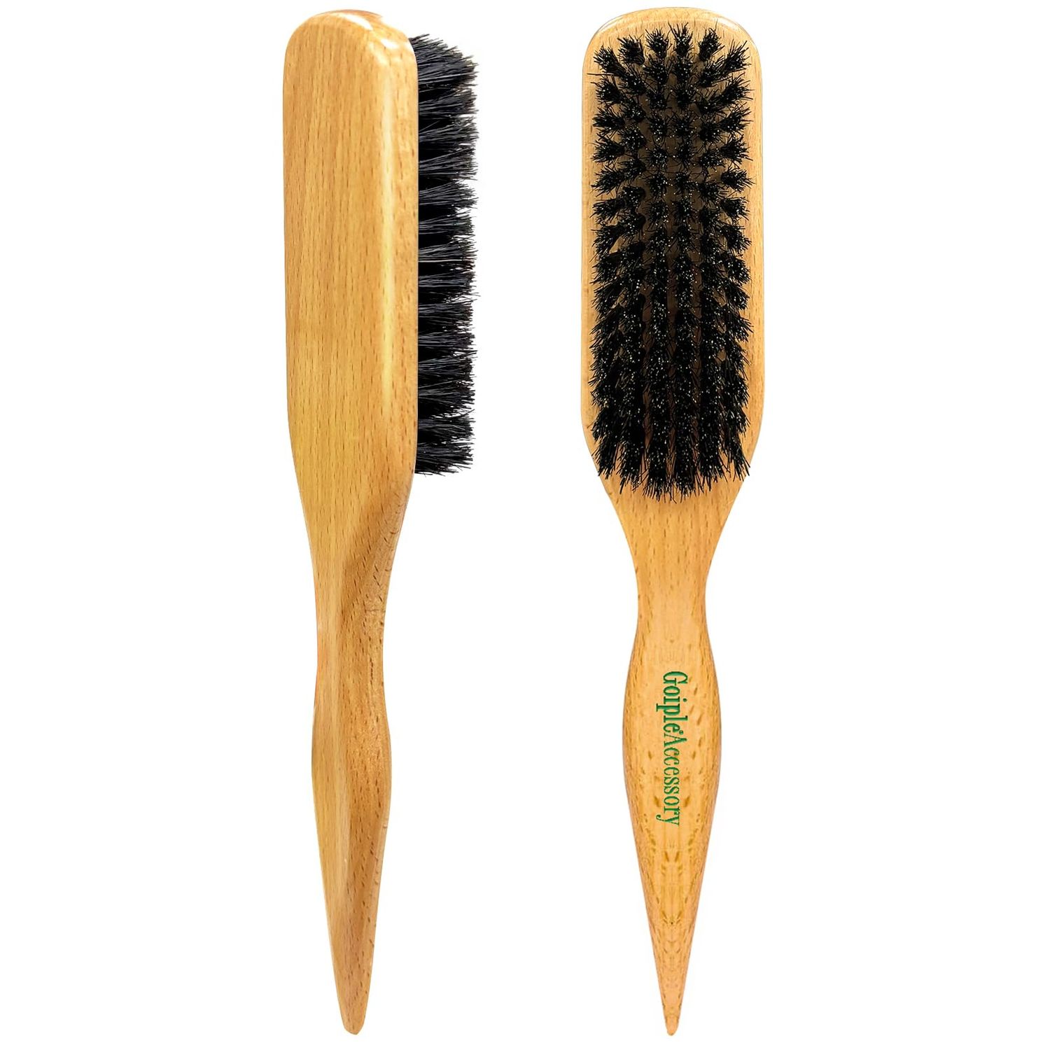 2PCS Boar Bristle Hair Brush Slick Back Hair Brush for Sleek Ponytail Bun Smoothing Baby Hairs- Soft Medium Smoothing to Style,Polish Lay Hair Down Flat- Wooden Brush for Men Women