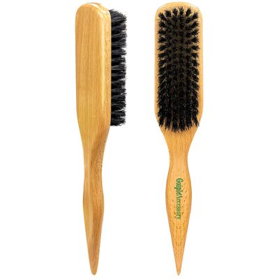 2PCS Boar Bristle Hair Brush Slick Back Hair Brush for Sleek Ponytail Bun Smoothing Baby Hairs- Soft Medium Smoothing to Style,Polish Lay Hair Down Flat- Wooden Brush for Men Women