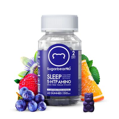 Sugarbear Sleep Gummy 2 Month Supply, Extra Strength Melatonin 6mg, for Men Women, Vegan Vitamin B6, L-Theanine, 5 HTP, Valerian, Sleep Aid for Adults Teens, Certified Kosher, Halal, Cruelty-Free