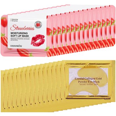 Tnoctuh 30 Pairs Lip Mask Eye Mask, 24K Gold Gel Crystal Collagen Under Eye Patches, Effectively Moisturizing Lip Masks Reducing Fine Lines Dark For Women Men
