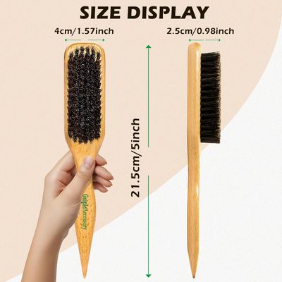 2PCS Boar Bristle Hair Brush Slick Back Hair Brush for Sleek Ponytail Bun Smoothing Baby Hairs- Soft Medium Smoothing to Style,Polish Lay Hair Down Flat- Wooden Brush for Men Women