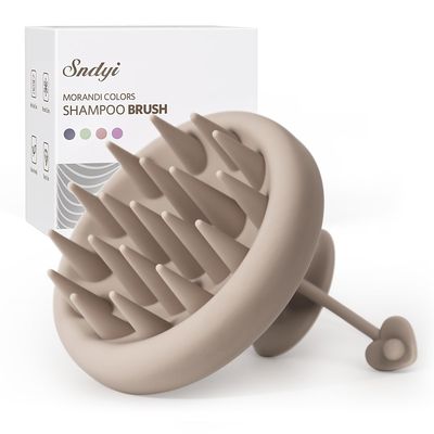 Sndyi Silicone Scalp Massager Shampoo Brush, Hair Scrubber with Soft Silicone Bristles, Scalp ScrubberExfoliator for Dandruff Removal, Wet Dry Scalp Brush for Hair Growth Scalp Care, Khaki