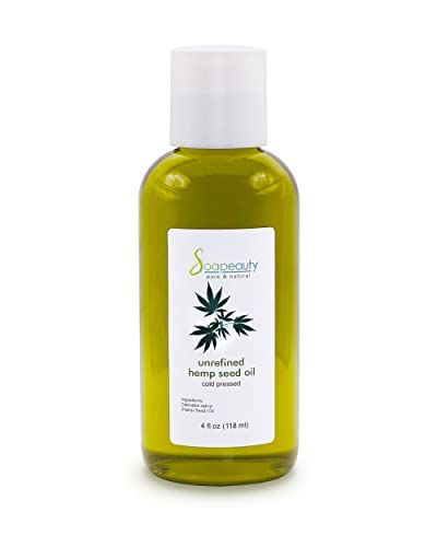 Soapeauty Hemp Seed Oil Unrefined Cold Pressed Massage Body Oil for Skin, Face, Hair, and Soap Making Carrier for Essential Oils Rich in Omega Fatty Acids - 4 Fl Oz
