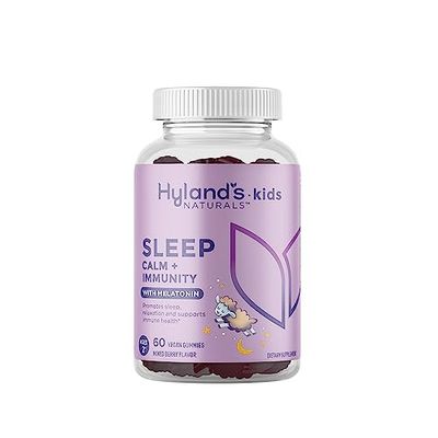 Hyland&#39;s Kids Sleep Aid, Calm and Immune Support, with Melatonin Sleep Aid Gummies, Helps with Sleeplessness and Restlessness, with Chamomile and Elderberry, 60 Vegan Gummies