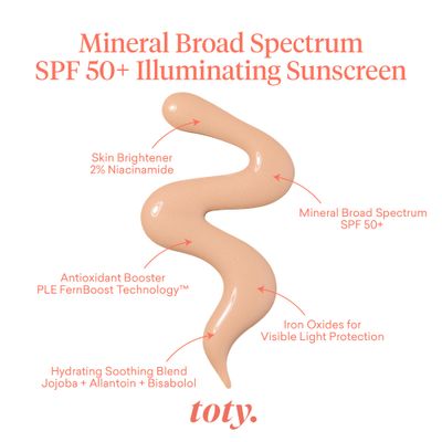 Toty by Sofia Vergara - Ilumina Mineral Glow SPF 50 Illuminating Broad Spectrum Mineral Sunscreen - Rejuvenates brightens with 2 Niacinamide, PLE FernBoost Technology, Vitamin E
