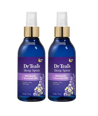 Dr. Teal&#39;s Sleep Spray with Melatonin Essential Oils Gift Set (2 Pack, 6 fl oz ea.) - Nighttime Therapy Formula with Chamomile Lavender - Ease Sore Muscles While Promoting a Better Nights Sleep