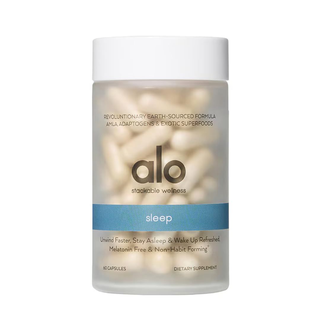 Alo Yoga Sweet Sleep Melatonin-Free Sleep Support with Aquamin Magnesium, GABA L-Theanine Promotes Restful Sleep Relaxation 60 Capsules